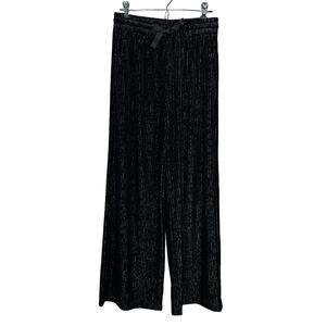 See You Soon Straight Leg Pull On Velvet Pants Black Silver Stripe Women 4 NWT